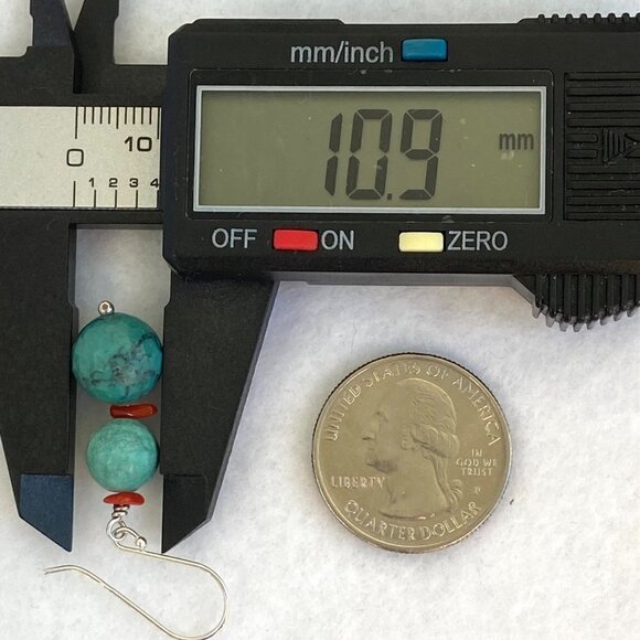 Sterling Silver 925 1.7" Faceted Turquoise Red Coral Beaded Dangle Drop Earrings - Picture 14 of 16